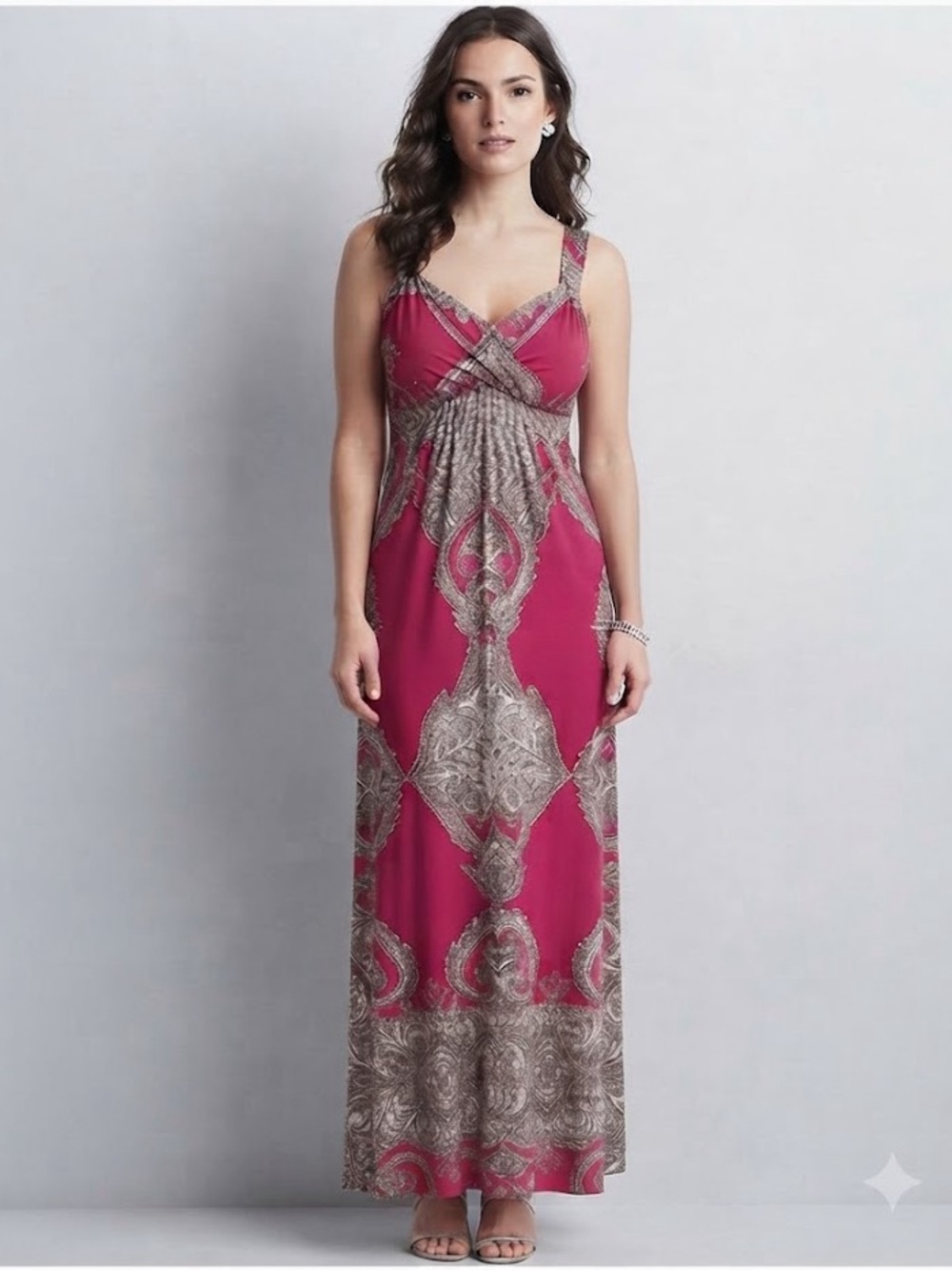 INC Maxi Dress Sleeveless Pink Mirror Pattern size Large P2P:18